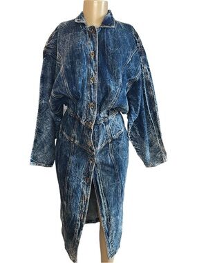 Vintage 80s Nina Picalinno Acid Wash Denim Dress